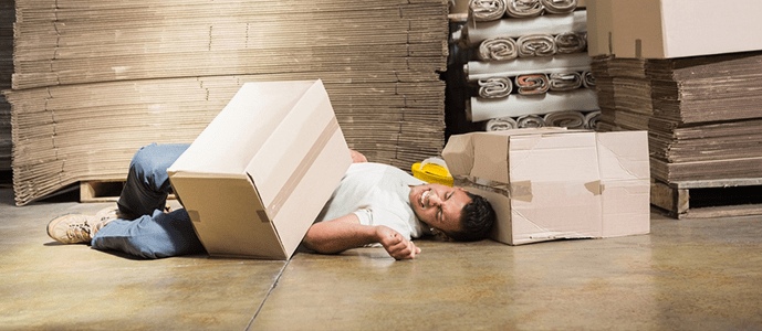 A warehouse worker is injured by falling boxes
