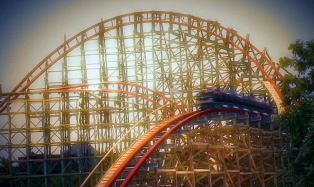 A giant roller coaster at Six Flags over Texas