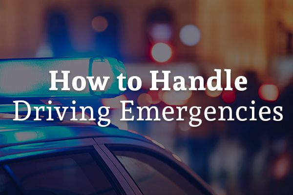 A police car at the scene of an accident, with the words, how to handle driving emergencies.