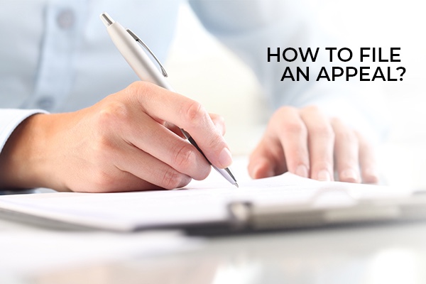 A lawyer filling out a document with the words, how to file an appeal.