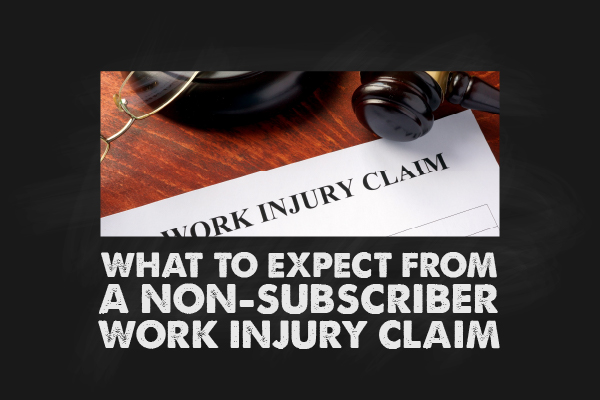 A gavel on a desk with a document and the words, "what to expect from a non-subscriber work injury claim"
