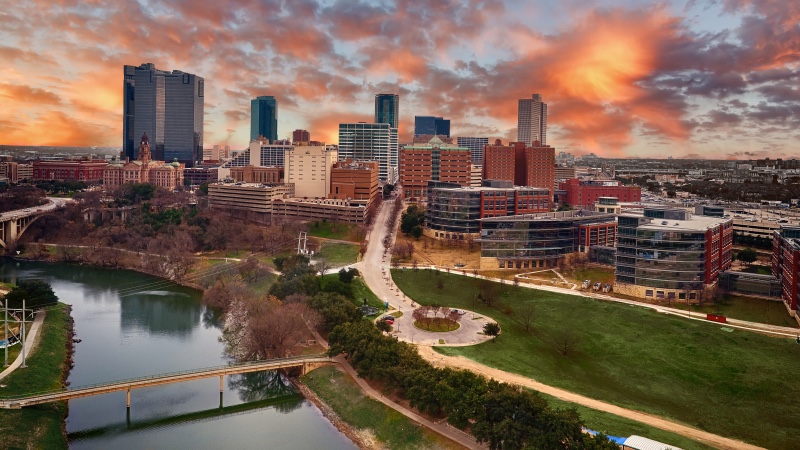 An aerial shot of Fort Worth, Texas