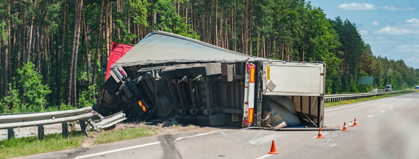 A truck rolled over on the interstate. 
