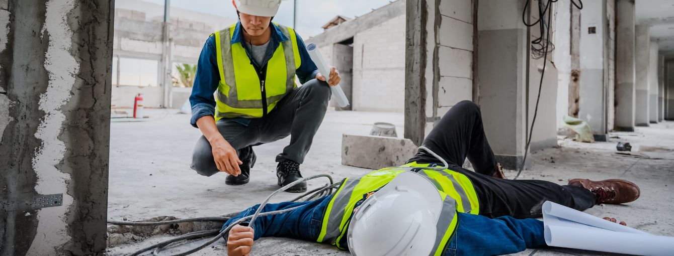 a worker holding an electrical wire and another worker checking on him.